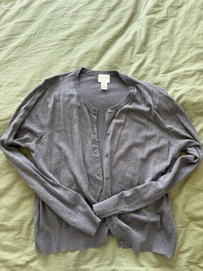 Gray Button-Front Cardigan Sweater